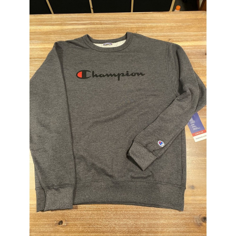 Champion Mens Large Powerblend Graphic Crewneck Dark Grey